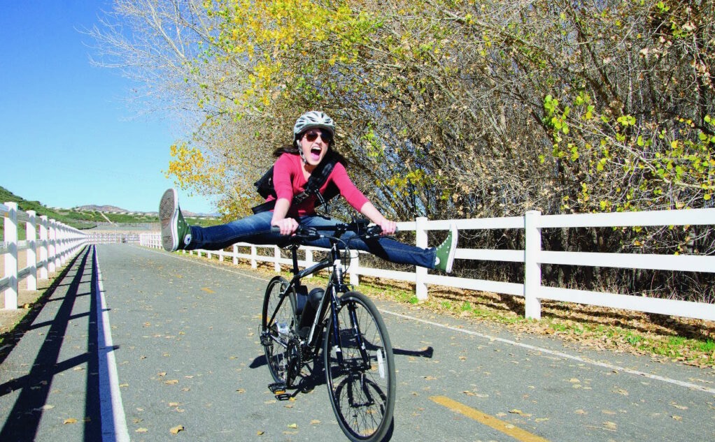 woman on e-bike having fun