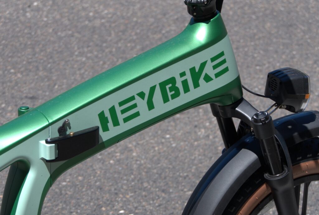 Up-close shot of Heybike Tyson's folding features